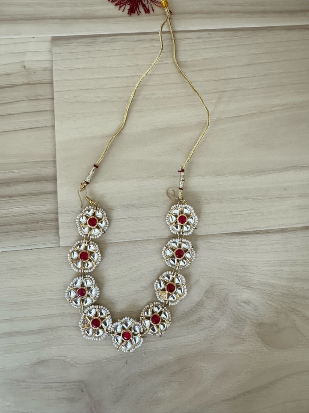 Gold and Red Floral Kundan Necklace for Women